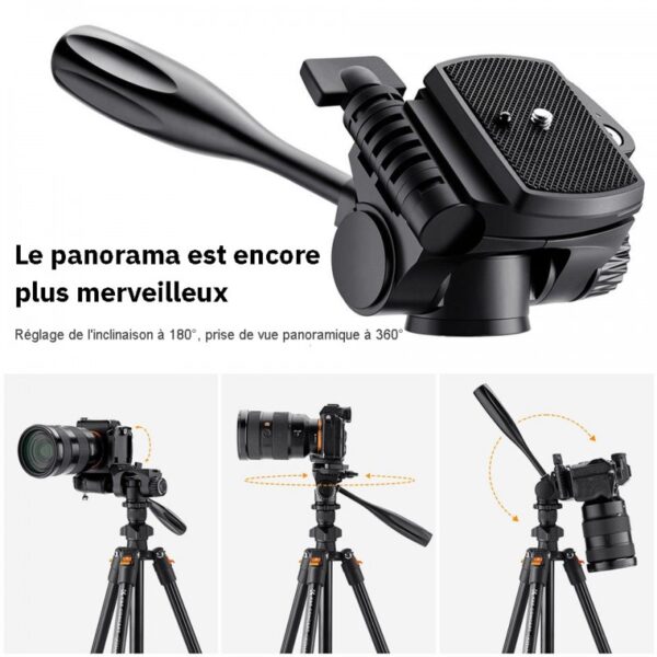 kf concept trépied vidéo en alliage d aluminium avec tête sphérique panoramique tête vidéo pince pour téléphone portable (3)